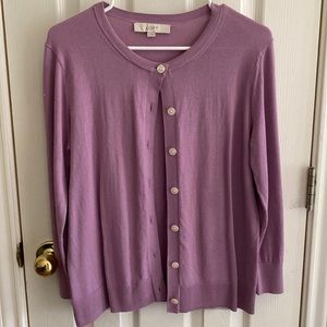 Loft lavender scoop neck full button cardigan